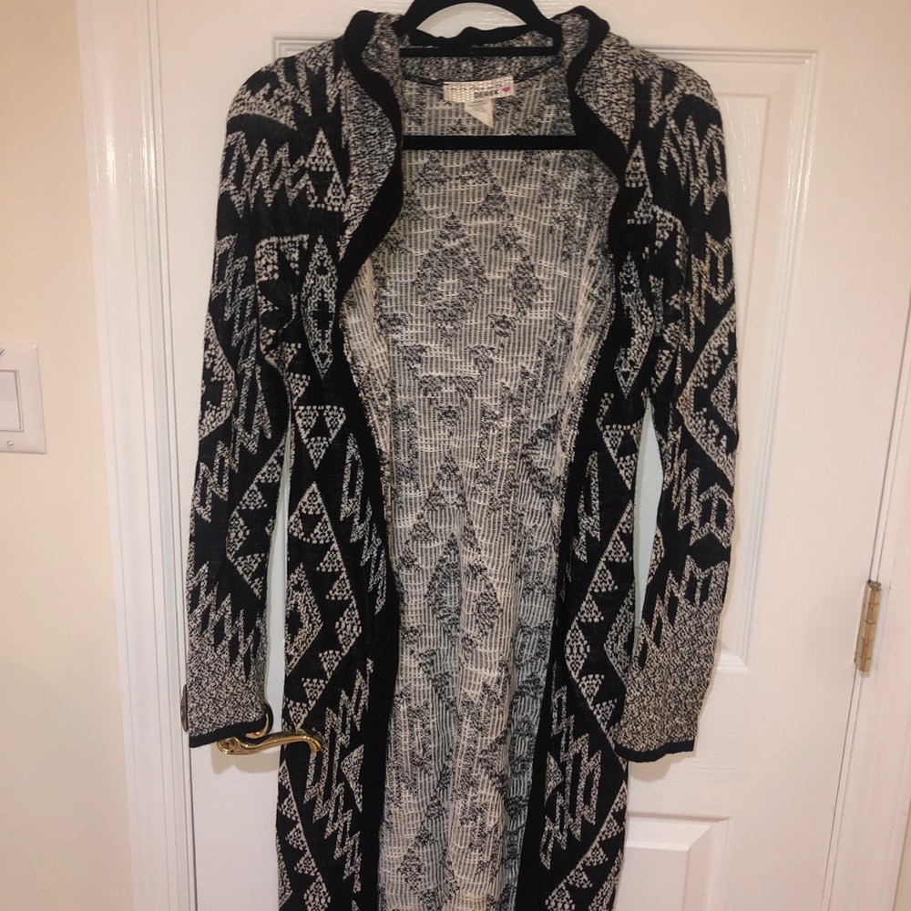 Aztec knit duster cardigan with hood